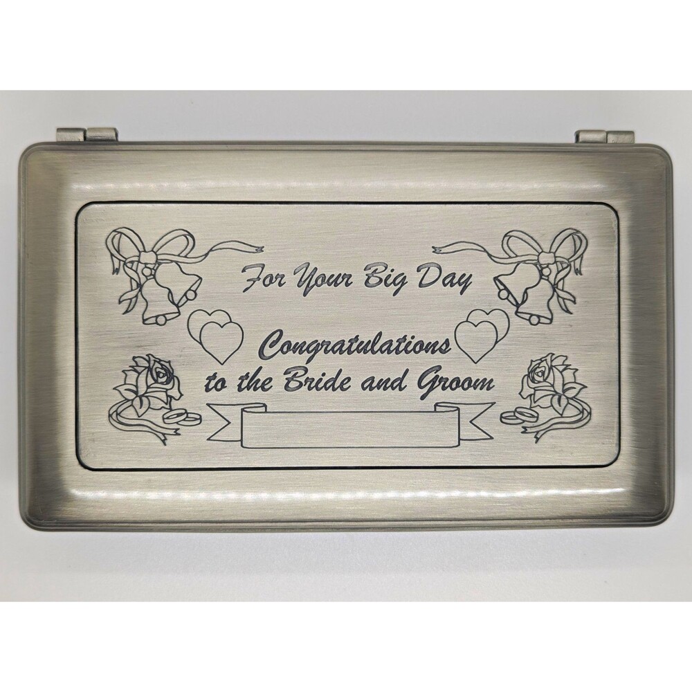 Vintage Y2K Wedding Pewter Trinket Box VHS Engravable Case Bride & Groom